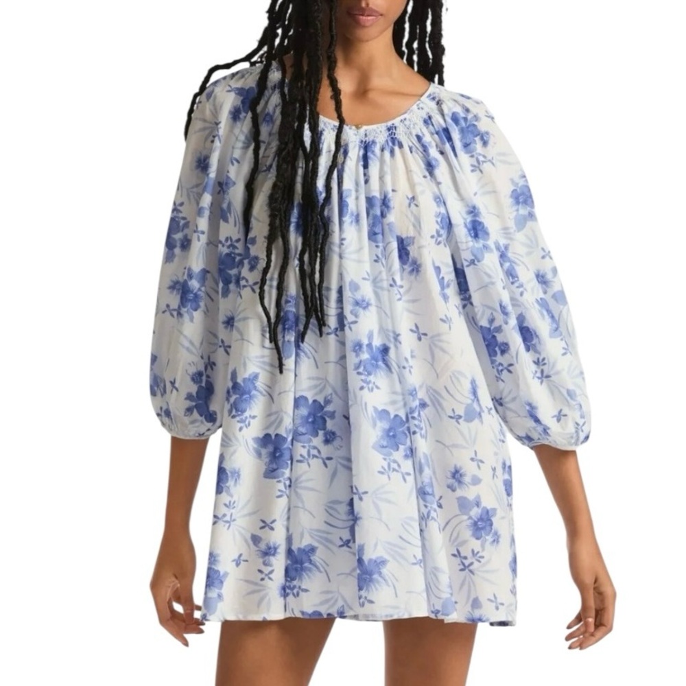 LoveShackFancy Este Dress XS Blue Floral Tunic NWT Cottagecore Coastal Boho